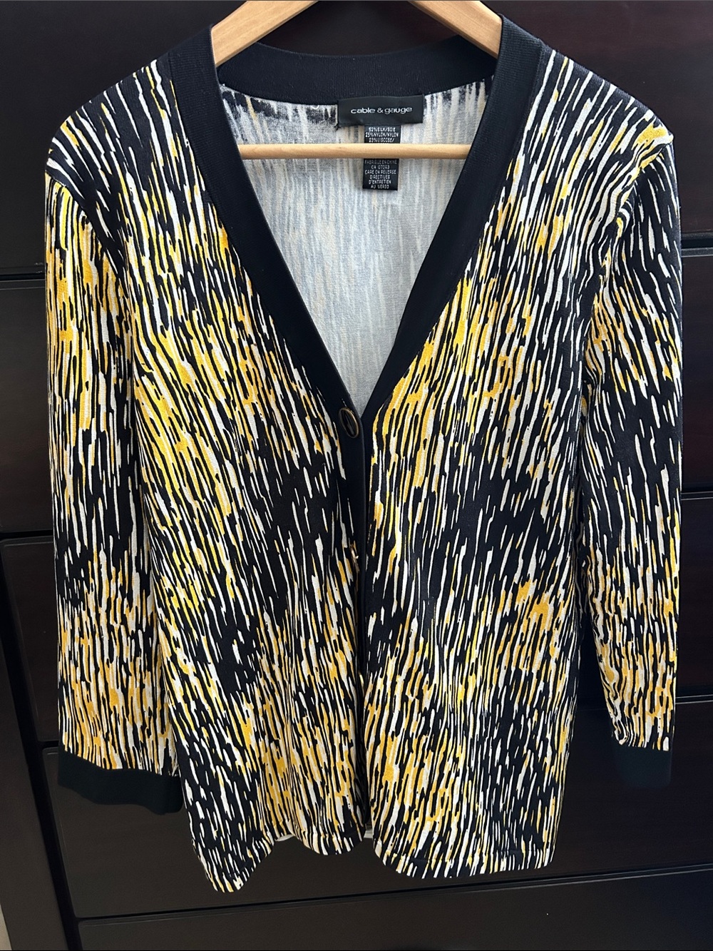 Cable & Gauge Black, Yellow & White Abstract V-Neck silk Cardigan